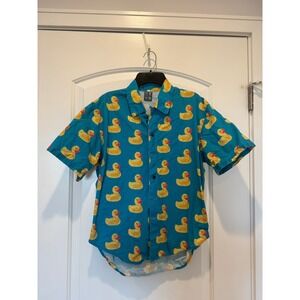 Duck Print Button Up Shirt Short Sleeve‎ Novelty Patterned Top M/L